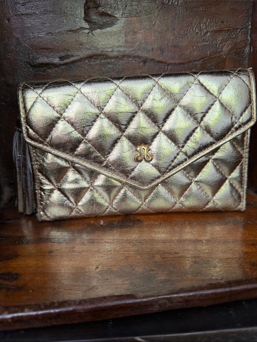 Vintage Jay Herbert Quilted Metallic Clutch - Gold with strap